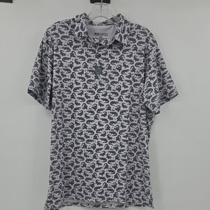 Pins & Aces Gator Light Gray Polo with Dark Gray All-Over Print Size L